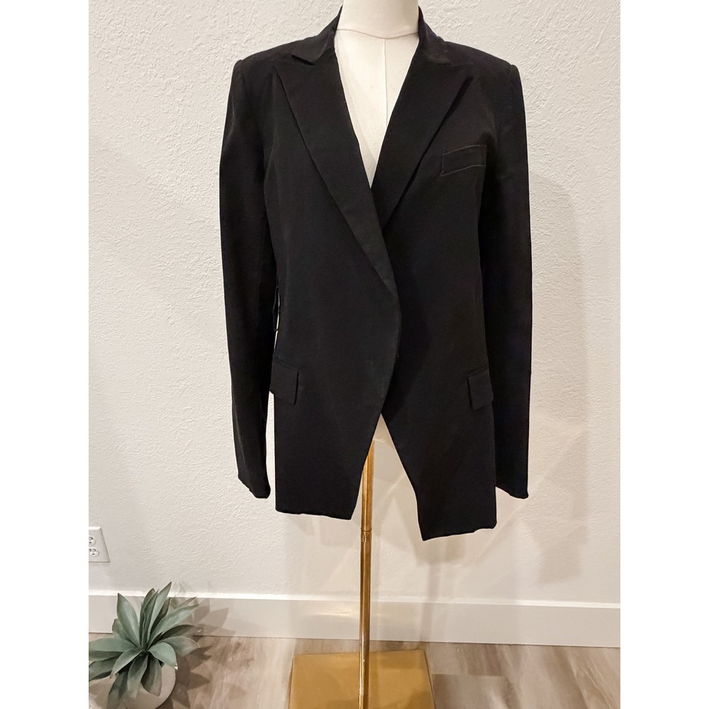 Veronica Beard Dickey Blazer Black Neoprene Wrap Jacket 8 Minimalist Career